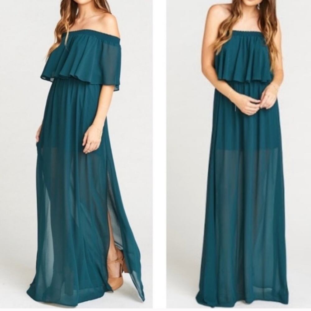Show Me Your Mumu Hacienda Maxi Dress - Deep Jade Chiffon - Size XS - NWT